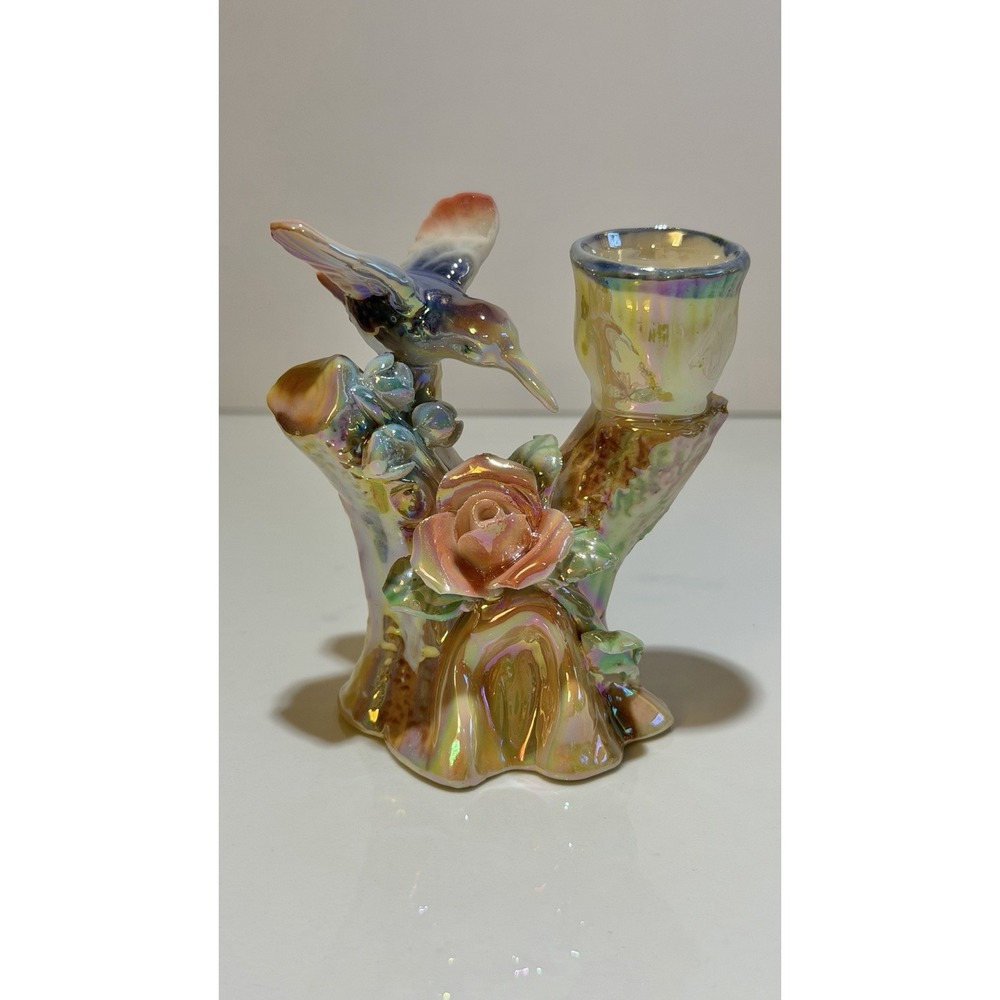 Vintage Iridescent Luster Hummingbird Candleholder